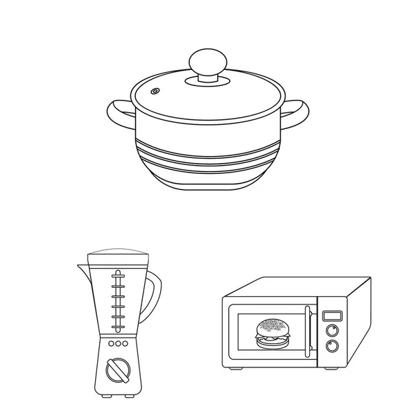 Кухонное оборудование очерчивает иконки в наборе коллекции для дизайна. Векторные изображения векторных символов кухни и аксессуаров . — стоковый вектор