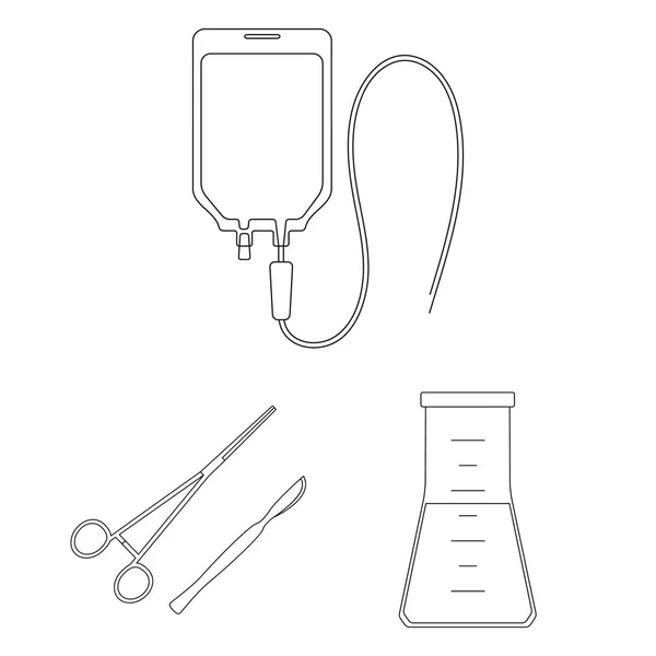 Medicine and treatment outline icons in set collection for design. Medicine and equipment vector symbol stock web illustration. — Stock Vector