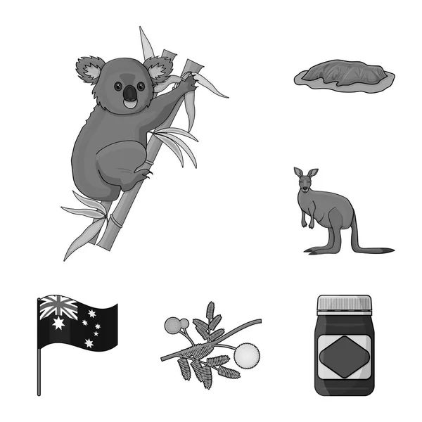 País Australia iconos monocromáticos en la colección de conjuntos para design.Travel y atracciones vector símbolo stock web ilustración . — Vector de stock