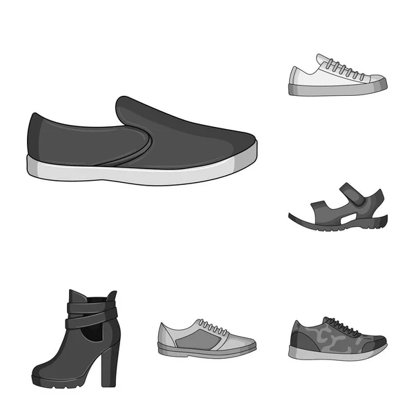 Diferentes zapatos de iconos monocromáticos en colección de conjuntos para el diseño. Hombres y mujeres zapatos vector símbolo stock web ilustración . — Vector de stock