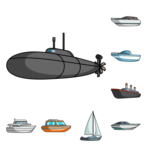 Ícones de desenhos animados de transporte de água e mar na coleção de conjuntos para design. Uma variedade de barcos e navios símbolo vetorial ilustração web . —  Vetores de Stock