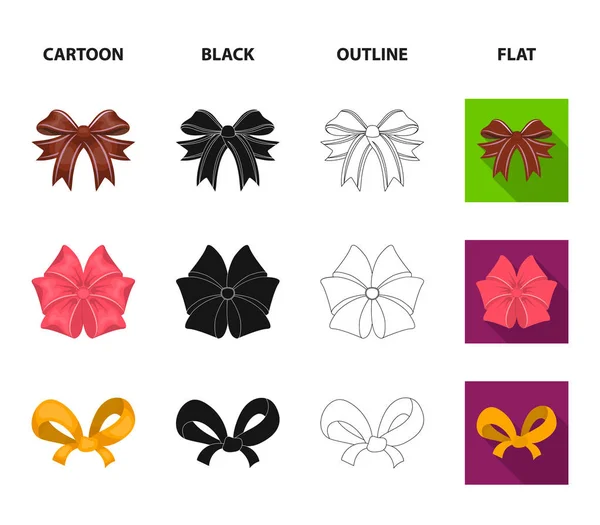 Arcos multicolores dibujos animados, negro, plano, iconos de contorno en la colección de conjuntos para design.Bow para la decoración vector símbolo stock web ilustración . — Archivo Imágenes Vectoriales