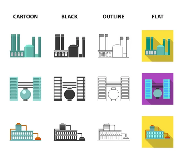 Indústria, production.Factory conjunto coleção ícones em desenhos animados, preto, contorno, estilo plano símbolo vetorial estoque ilustração web . — Vetor de Stock