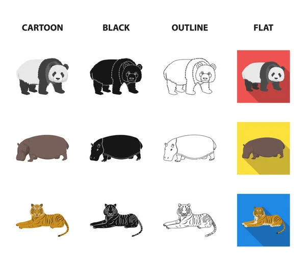 Bamboo bear, hippopotamus, wild animal tiger, monkey . Wild animal set collection icons in cartoon,black,outline,flat style vector symbol stock illustration web.