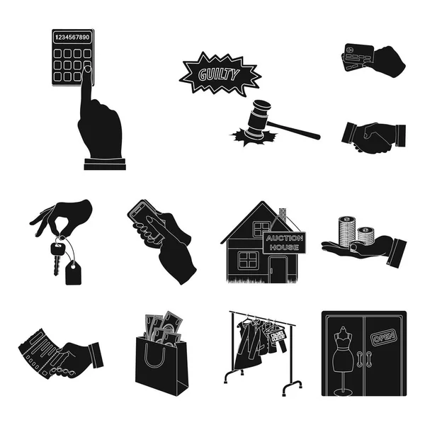 E-commerce et affaires icônes noires dans la collection de set pour le design. Achat et vente de symboles vectoriels illustration web stock . — Image vectorielle