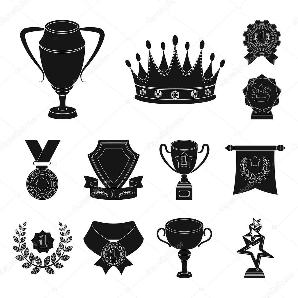 Awards and trophies black icons in set collection for design.Reward and achievement vector symbol stock  illustration.