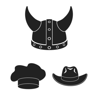 Şapka çeşitleri set koleksiyonu tasarım için simgeler siyah. Headdress vektör simge stok web çizimi.