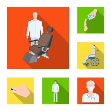 İlaç ve tedavi düz simgeler set koleksiyonu tasarım için. Hastane ve ekipman sembol stok web illüstrasyon vektör.