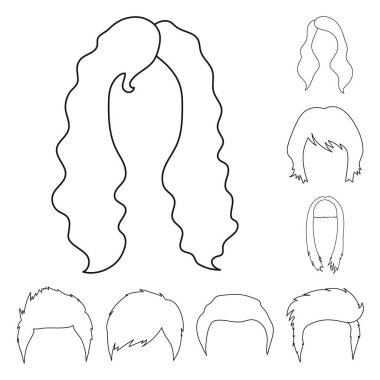 Bıyık ve sakal, saç set koleksiyonu tasarım için simgeleri anahat. Şık saç kesimi vektör simge stok web çizimi.