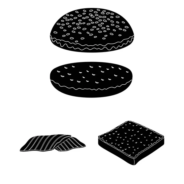Burger και συστατικά μαύρο εικονίδια στη συλλογή σετ για σχεδιασμό. Χάμπουργκερ Μαγείρεμα εικονογράφηση φορέα σύμβολο μετοχής web. — Διανυσματικό Αρχείο