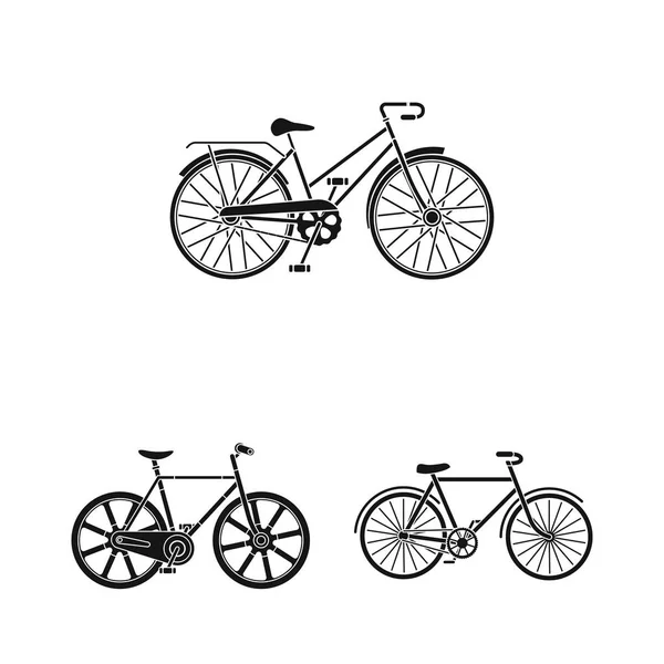 Várias bicicletas ícones pretos na coleção de conjuntos para design. O tipo de transporte vetor símbolo web ilustração . —  Vetores de Stock