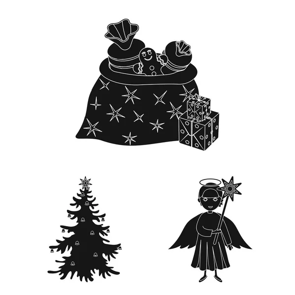 Atributos navideños y accesorios iconos negros en la colección de conjuntos para diseño. Feliz Navidad vector símbolo stock web ilustración . — Vector de stock