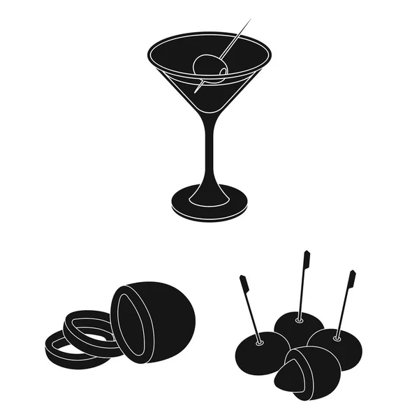 Оливкові, харчові чорні значки в наборі колекції для дизайну. Оливкова олія, приправа векторний символ запас веб-ілюстрація . — стоковий вектор