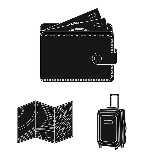 Descanse y viaje iconos negros en la colección de conjuntos para el diseño. Transporte, turismo vector símbolo stock web ilustración . — Vector de stock