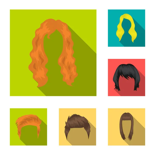 Bigode e barba, penteados ícones planos em coleção de conjuntos para design. Elegante corte de cabelo vetor símbolo web ilustração . — Vetor de Stock