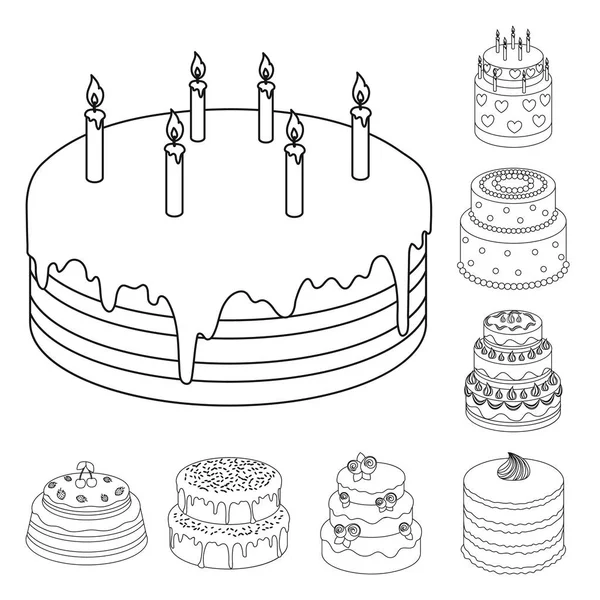 Kuchen und Dessert umreißen Symbole in Set-Kollektion für Design. Urlaub Kuchen Vektor Symbol Lager Web-Illustration. — Stockvektor