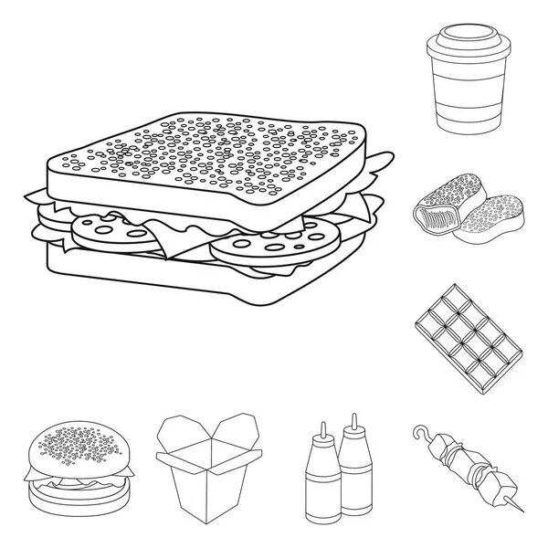 Fast food konturu ikony w kolekcja zestaw do projektowania. Żywności z półproduktów symbol web czas ilustracja wektorowa. — Wektor stockowy