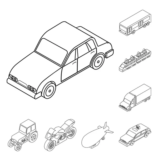 Διαφορετικοί τύποι μεταφορών διάρθρωσης εικονίδια στη συλλογή σετ για σχεδιασμό. Αυτοκίνητο και πλοίο ισομετρική διάνυσμα σύμβολο μετοχής web εικονογράφηση. — Διανυσματικό Αρχείο
