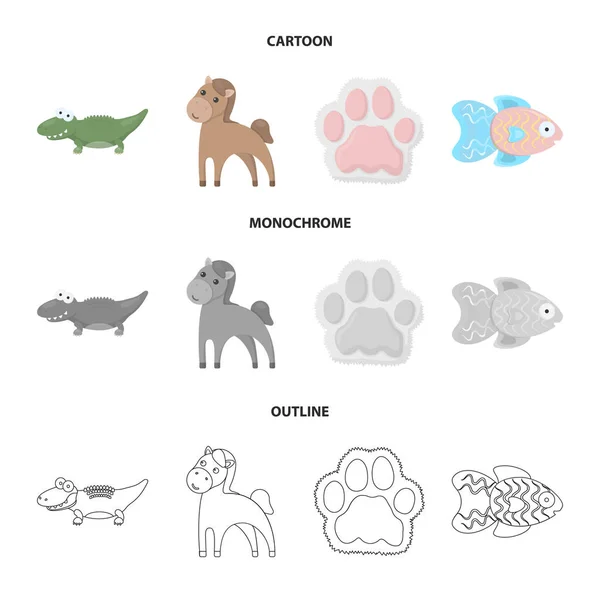 Μια εξωπραγματική καρτούν, περίγραμμα, μονόχρωμες εικόνες ζώων σετ συλλογής για το σχεδιασμό. Ζωάκια διανυσματικά εικονογράφηση σύμβολο μετοχής web. — Διανυσματικό Αρχείο