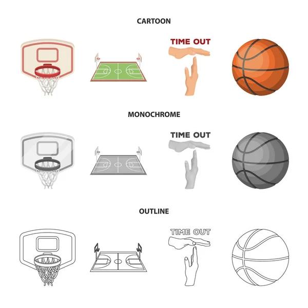 Баскетбол и атрибуты мультфильм, контур, монохромные иконы в коллекции наборов для design.Basketball игрок и оборудование векторные символы фондового веб-иллюстрации . — стоковый вектор