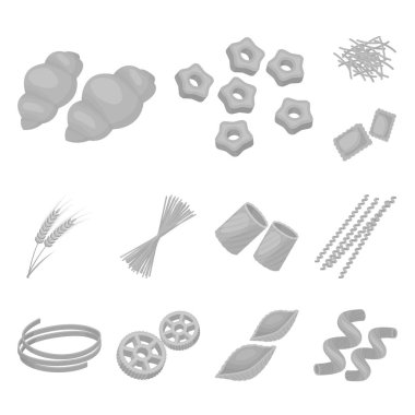 Set koleksiyonu tasarım için makarna tek renkli simgeler türleri. Vektör simge stok web illüstrasyon yemek için makarna düşündüm.