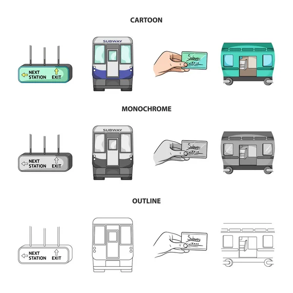 Transport, Öffentlichkeit, Bahn und andere Web-Symbole in Cartoon, Umriss, monochromen Style.equipment, Attribute, Mechanismus-Symbole in Set-Sammlung. — Stockvektor