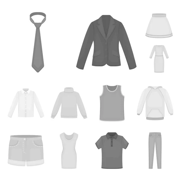 Different kinds of clothes monochrome icons in set collection for design. Clothes and style vector symbol stock web illustration. — Stock Vector