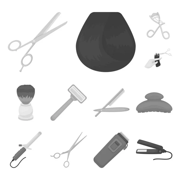 Frisör och verktyg svartvita ikoner i set insamling för design. Yrket Frisör vektor symbol lager web illustration. — Stock vektor