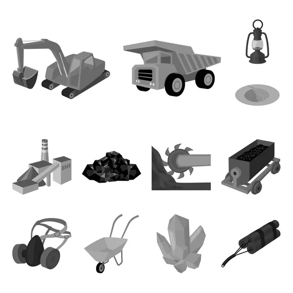Монохромные иконы горнодобывающей промышленности в коллекции наборов для дизайна. Изображение векторного символа оборудования и инструментов . — стоковый вектор