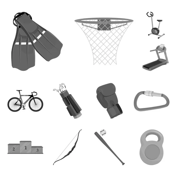 Différents types d'icônes sportives monochromes dans la collection de jeux pour le design. Matériel de sport symbole vectoriel stock illustration web . — Image vectorielle