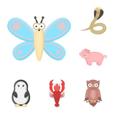 Set koleksiyonu tasarım için bir gerçekçi olmayan hayvan karikatür simgeler. Oyuncak hayvanlar sembol stok web illüstrasyon vektör.