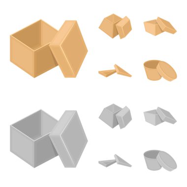 Dava, kabuk, çerçeve ve diğer web simgesi karikatür, tek renkli stil. Kutusu, konteyner, paket, küme koleksiyon simgeler.