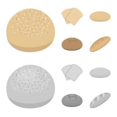 Kızarmış ekmek, pizza hisse senedi, eşsiz somun, yuvarlak çavdar. Ekmek toplama simgeler çizgi film, tek renkli stil vektör simge stok çizim web ayarla..