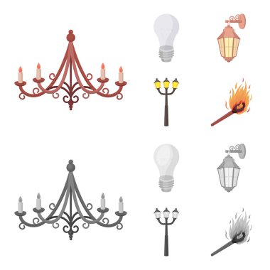 LED ışık, sokak lambası, aynı. Çizgi film, tek renkli stil vektör simge stok çizim web simgeler ışık kaynağı ayarla.