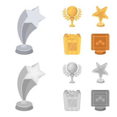Bir yıldız, bir altın küre ve diğer ödüller şeklinde bir altın ödülü. Film Ödülleri toplama simgeler çizgi film, tek renkli stil vektör simge stok çizim web ayarla..