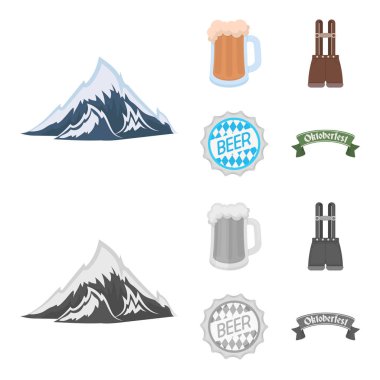 Şort pantolon askısı, bir bardak bira, bir işaret, bir amblem. Oktoberfest toplama simgeler çizgi film, tek renkli stil vektör simge stok çizim web ayarla..