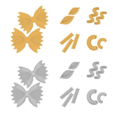 Makarna farklı türleri. Çizgi film, tek renkli stil vektör simge stok çizim web simgeler makarna türlerini ayarlamak.