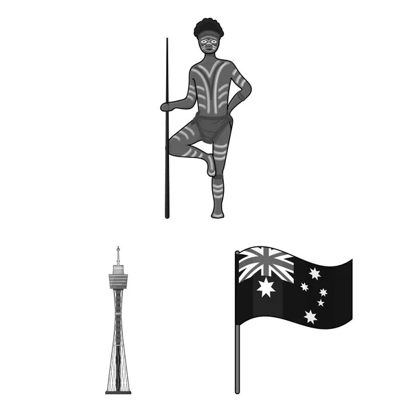 Монохромный Country Australia в наборе для обозначения символов Travel and Travel. . — стоковый вектор
