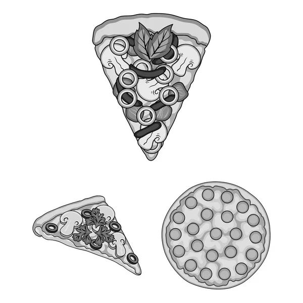 Différentes icônes monochromes de pizza dans la collection de jeu pour la conception.Illustration Web de stock de symbole de vecteur alimentaire de pizza . — Image vectorielle