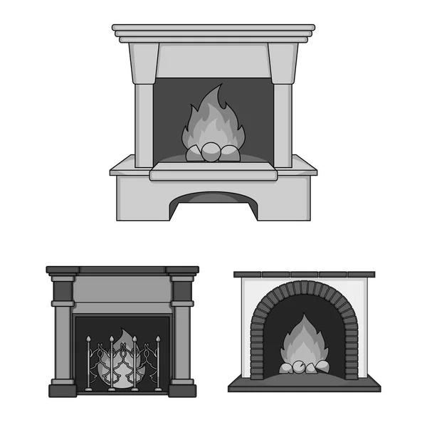 Különböző típusú kandalló monokróm ikonok beállítása gyűjtemény a design. Kandallók építése vektor szimbólum állomány honlap illusztráció. — Stock Vector