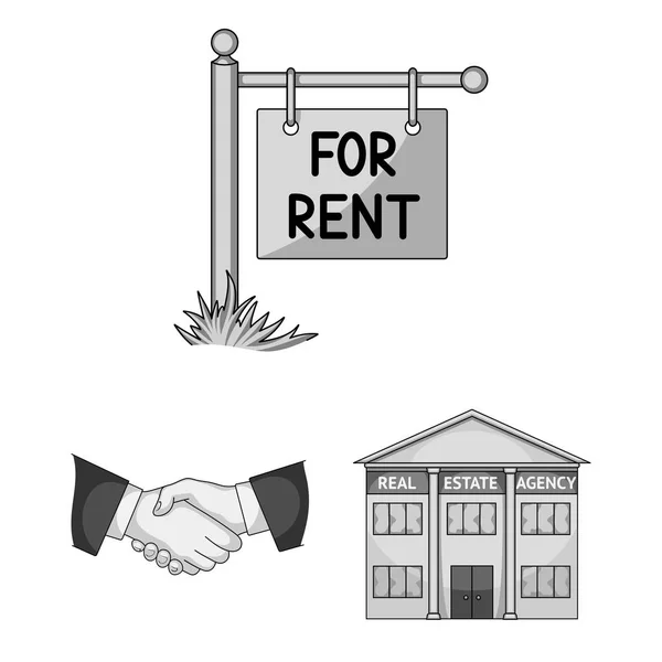 Realtor, agency monochrome icons in set collection for design. Buying and selling real estate vector symbol stock web illustration. — Stock Vector