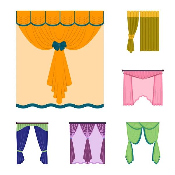 Berbagai jenis tirai ikon kartun dalam koleksi set untuk desain. Tirai dan lambrequins vektor simbol gambar web stok . - Stok Vektor
