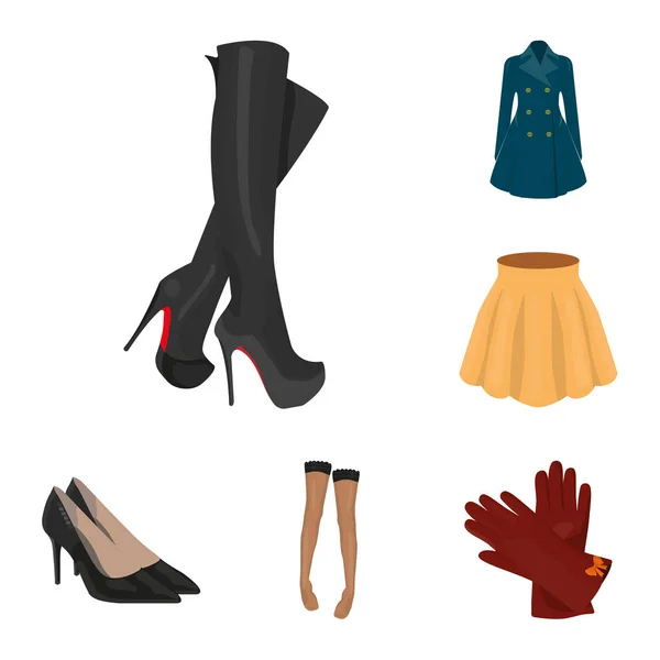 Kvinnor kläder tecknad ikoner i set samling för design. Kläder sorter och tillbehör vektor symbol lager web illustration. — Stock vektor