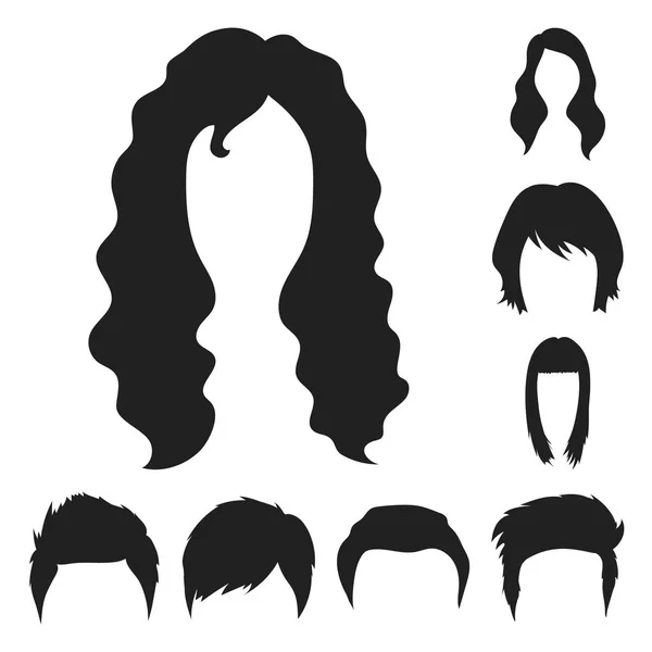 Schnurrbart und Bart, Frisuren schwarze Symbole in Set-Kollektion für Design. stylischer Friseurschnitt Vektor Symbol stock web illustration. — Stockvektor