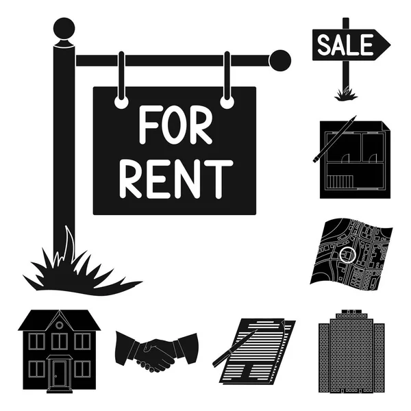 Realtor, agency black icons in set collection for design. Buying and selling real estate vector symbol stock web illustration. — Stock Vector