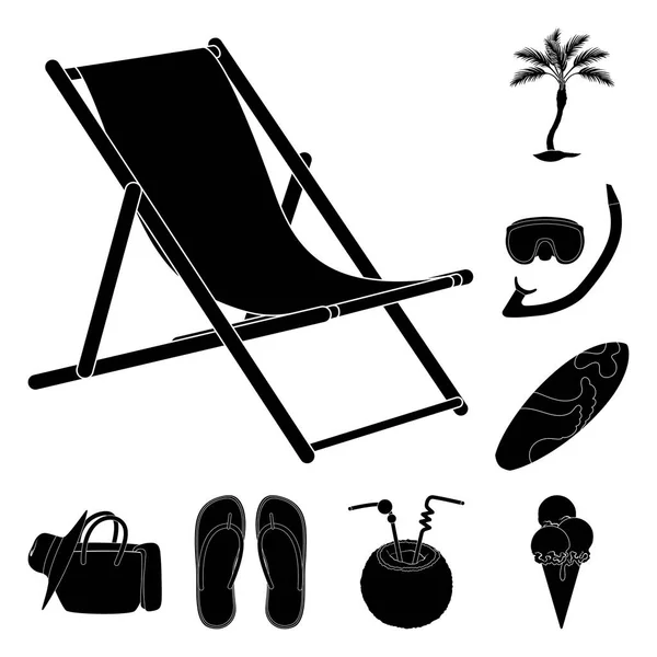 Summer rest black icons in set collection for design. Beach accessory vector symbol stock web illustration. — Stock Vector