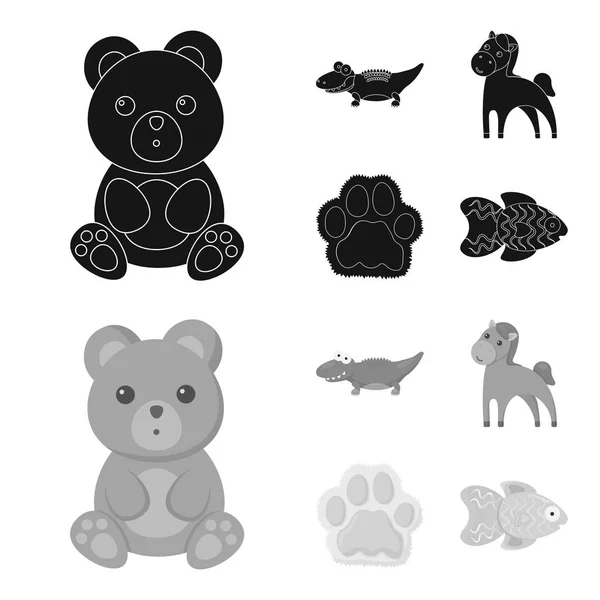 Une irréaliste noir, monochrome animaux icônes dans la collection ensemble pour le design. Jouet animaux vecteur symbole stock web illustration . — Image vectorielle