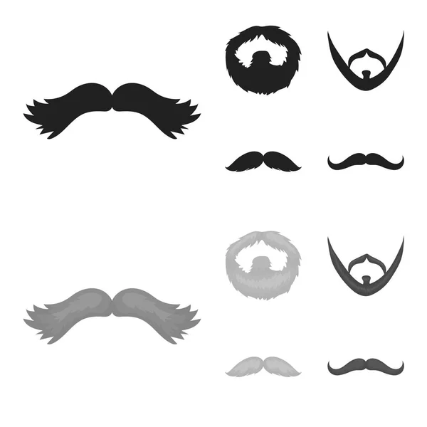 Mustache y barba, peinados negros, iconos monocromáticos en la colección de conjuntos para el diseño. Elegante corte de pelo vector símbolo stock web ilustración . — Archivo Imágenes Vectoriales