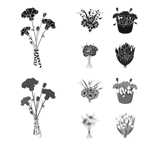 Un bouquet de fleurs fraîches noir, icônes monochromes dans la collection ensemble pour le design. Divers bouquets vectoriel symbole stock web illustration . — Image vectorielle