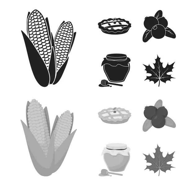 Cranberry, pumpkin pie, honey pot, maple leaf.Canada thanksgiving day set collection icons in black,monochrome style vector symbol stock illustration web. — Stock Vector